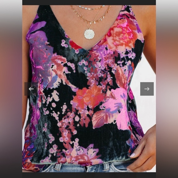 OnTwelfth Women’s Fully Lined Floral Velvet Burnout Strappy Tank Camisole Sz L‎ - Picture 7 of 16